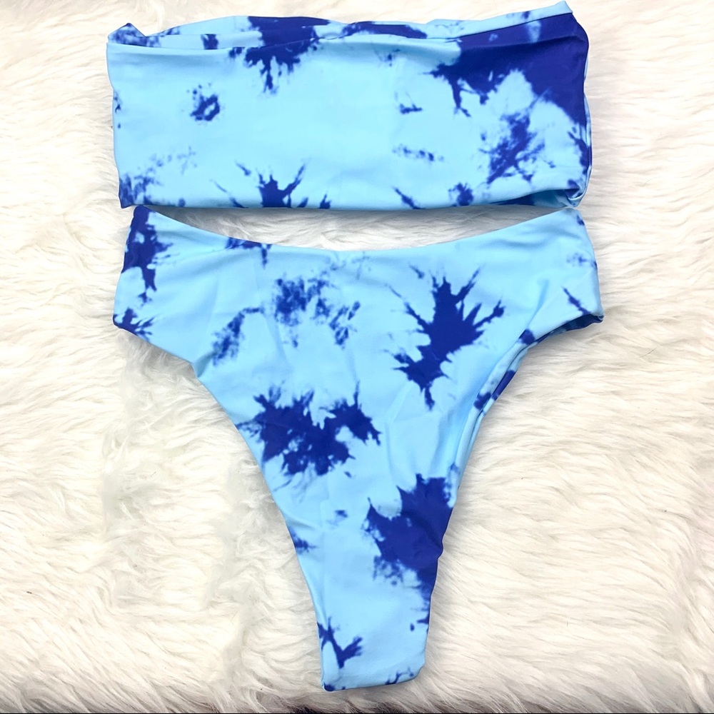 👙New! “LEAH” High Waisted Blue Tie Dye Bikini - Picture 4 of 9